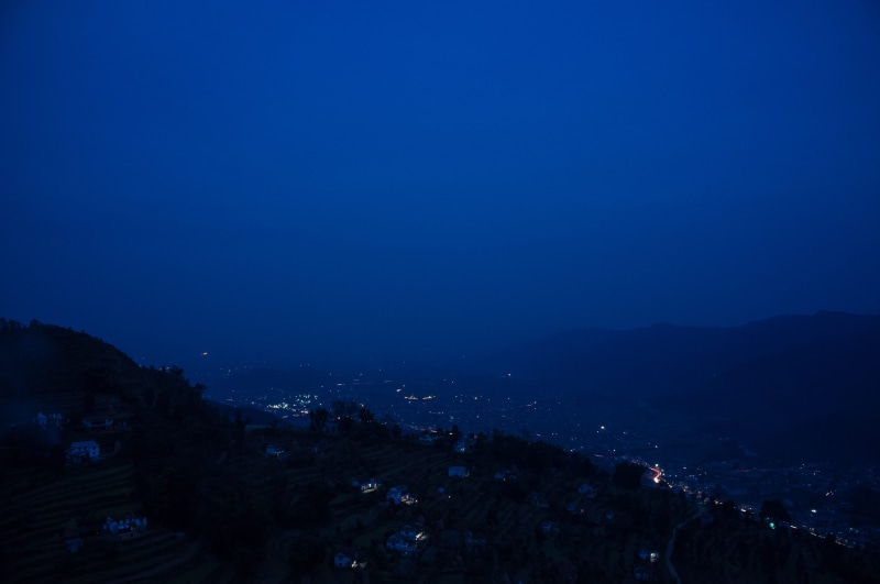 no people, beauty in nature, pokhara, blue, building exterior, sky, top view, architecture, residential district, valley, built structure, high, nature