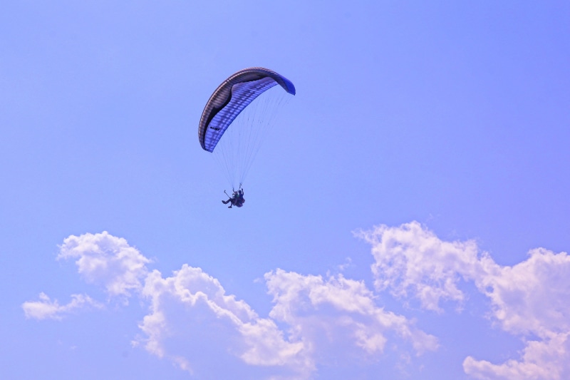 gliding, one person, skydiving, pokhara, leisure activity, outdoors, unrecognizable person, nature, joy, 4K, mid-air, paragliding, excitement, parachute