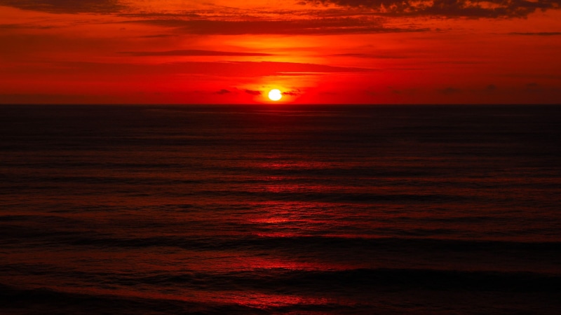 waves, shore, sky, sunset, afterglow, red sky, 4K, cloud - sky, orange color, calm, ocean, brazil, romantic sky, sun, horizon, scenics - nature, dramatic sky