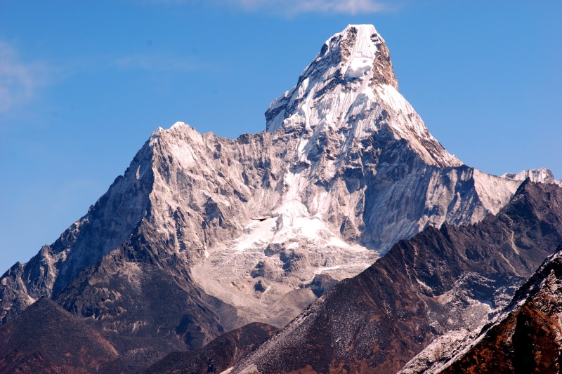 Peak, beauty in nature, Ama, Dablam, Nepal, Republic, cliffs, blue, tranquil scene, snowcapped mountain, clouds, height, nature, large, AMA Dablam