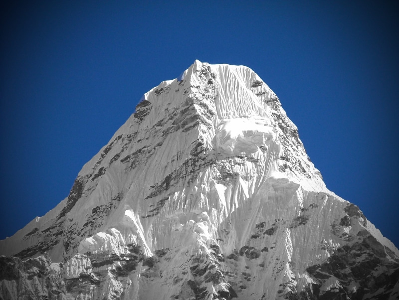 mountain peak, clear sky, khumjung, snowcapped mountain, tranquility, outdoors, environment, tranquil scene, mountain, winter, snow, 2K, cold temperature