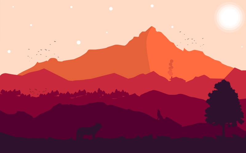 8K, mountains, vector, nature, Ultra  HD, Firewatch, Mount Everest, simple, wolf