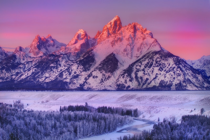 nature, mountain, tranquility, tranquil scene, sky, snowcapped mountain, national Park, mountain range, 2K, no people, sunset, water, environment, purple