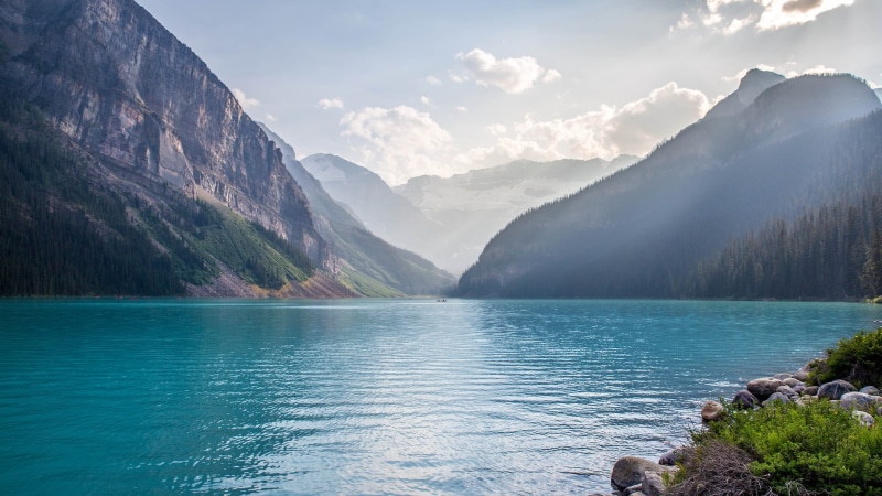 water, beauty in nature, nature, plant, sky, mountain range, scenics - nature, day, lake, forest, formation, tranquil scene, non-urban scene, rock, idyllic