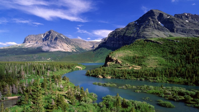 non-urban scene, Montana, near, river, body, idyllic, tree, mountain, lake, sky, environment, nature, landscape, summer, tranquility, formation, forest