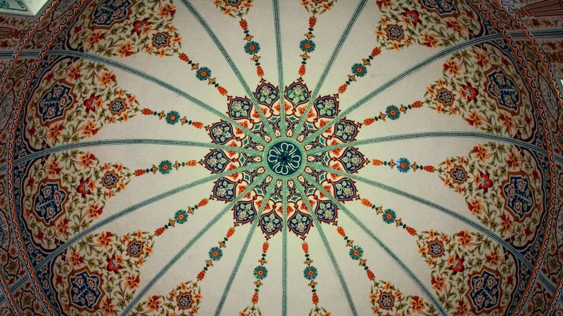 architecture, close-up, ornate, green, no people, dome, shaped, pattern, repetition, creativity, design, shape, indoors, geometric shape, red, ceilings