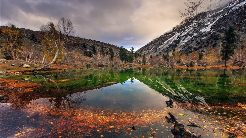 1080P, trees, snow, mountains, lake, nature, leaves, reflection, Pakistan, clouds, photography, landscape