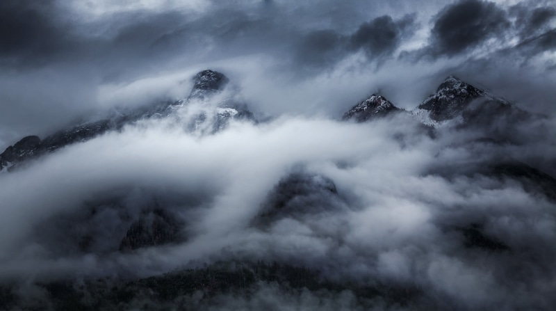nature, dark, tranquil scene, snowy peak, cloudscape, white, mountains, 1080P, landscape, awe, scenics - nature, no people, clouds, cold temperature, beauty in nature