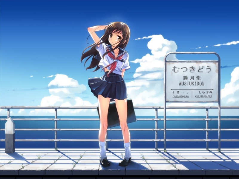 720P, windy, original characters, school uniform, anime girls