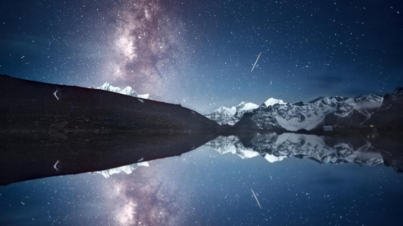 mountain range, lake, phenomenon, star, atmosphere, star field, 1080P, tranquil scene, starry sky, darkness, sky, snow, scenics - nature, photography