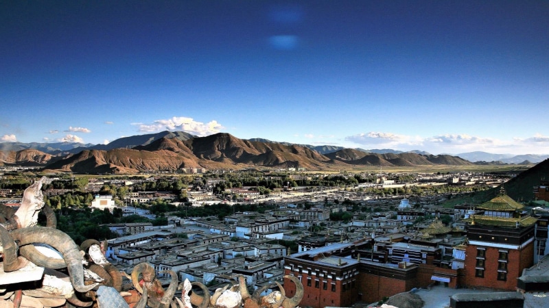 mountain, snow, panorama, china, building, 1080P, environment, asia, tibet, day, cityscape, scenics - nature, shigatse, beauty in nature, architecture