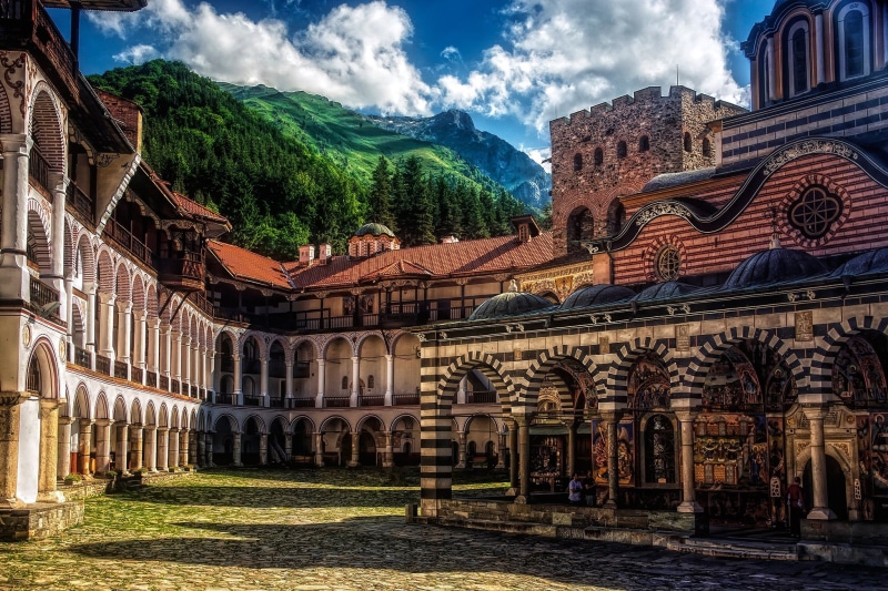 Rila Mountains, mountains, architecture, Rila Monastery, the monastery, Bulgaria, Rila Mountain, 1080P