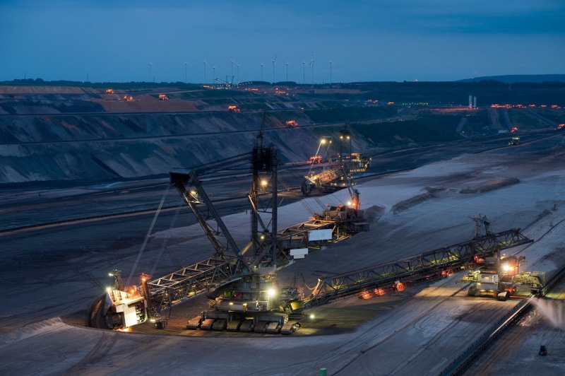 architecture, night, environment, high angle view, winter, illuminated, sky, fuel and power generation, Bucket Wheel Excavator, transportation, oil industry