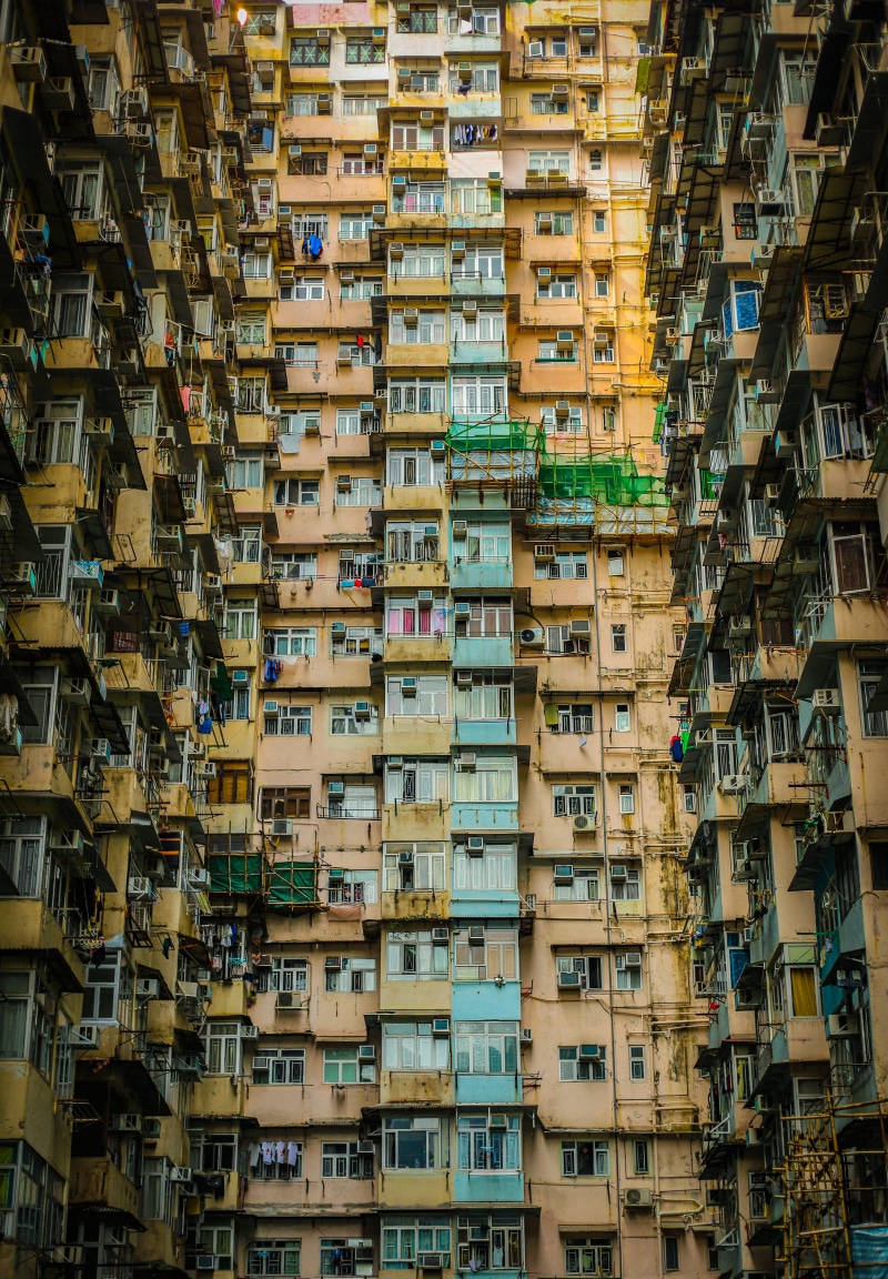 china - East Asia, no People, brown, apartment, asia, crowded, built Structure, angle, complex, green, concrete, low, poverty, street, architecture, window
