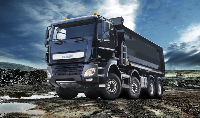 dump truck, DAF, quarry, puddles, 4K, the sky, body, black, Euro6, DAF CF 510, clouds, 8x4, breed