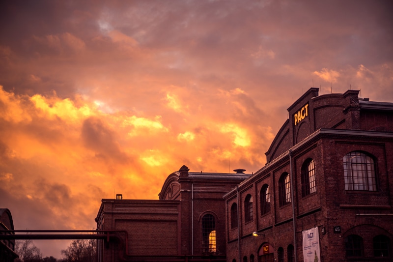 the past, low angle view, clouds, industrial, germany, residential district, zollverein coal mine industrial complex, zollverein, city, brickhouse, orange