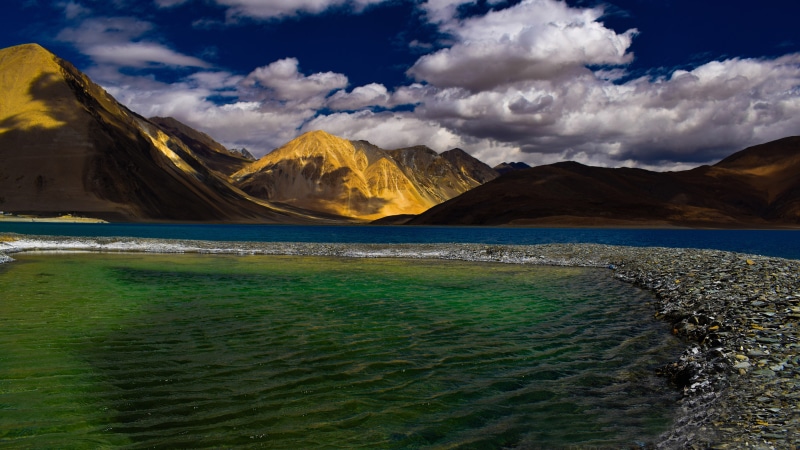 water, cloud - sky, tranquil scene, kashmir, environment, tranquility, mountain, 5K, outdoors, ladakh, lagoon, no people, landscape, nature, beauty in nature