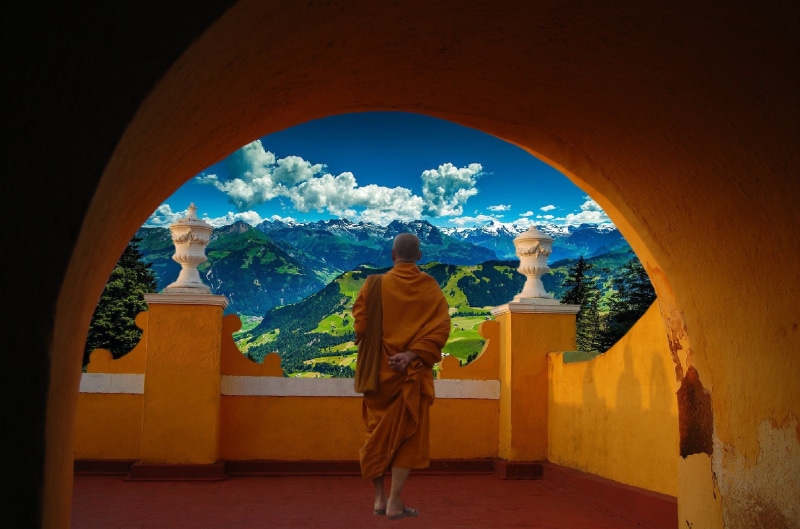 inner calm, meditate, people, cloud, zen, landscape, built structure, architecture, religion, standing, harmony, leisure activity, indoors, lifestyles