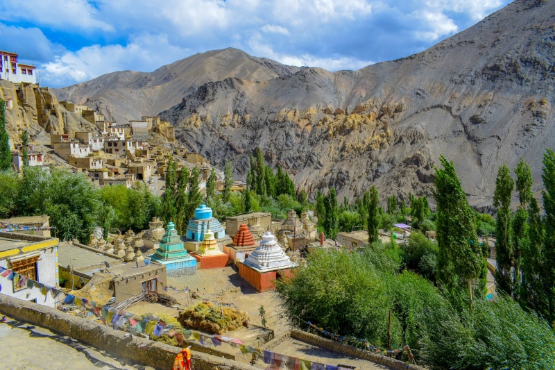 mountain, asia, building, landscape, blue, nature, beauty in nature, sky, scenics - nature, kashmir, travel destinations, architecture, environment, plant