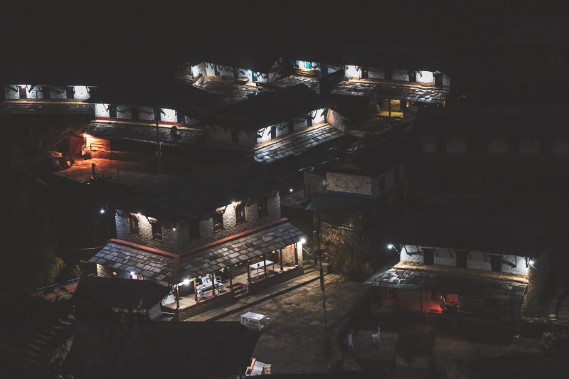 travel destinations, illuminated, nature, architecture, residential district, street view, dark, outdoors, aerial view, town, built structure, landscape