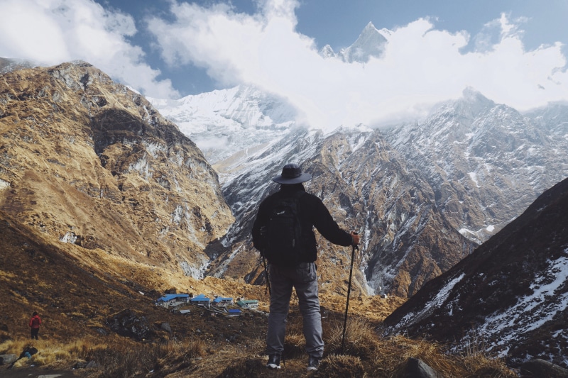 e, adventure, standing, snow, scenics - nature, photography, one person, 5K, rear view, peak, explorer, real people, conquer, leisure activity, warm clothing