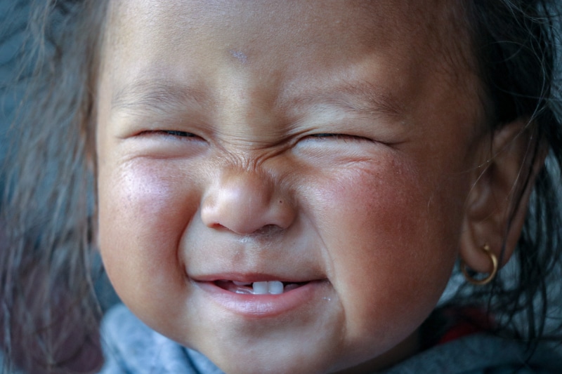 one person, nepal, childhood, offspring, gap toothed, headshot, 5K, human face, females, crying, child, front view, ghandruk, portrait, eyes closed, human body part