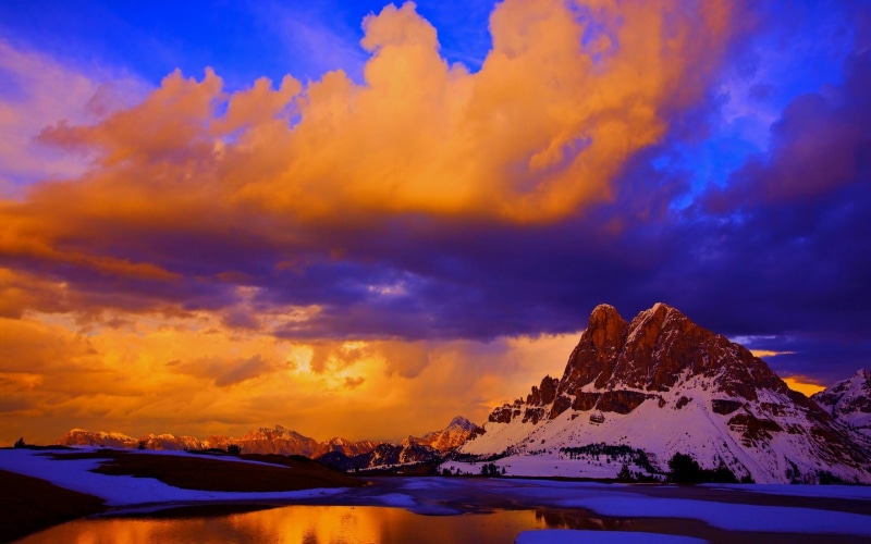 sur, 2K, la, de, coucher, soleil, rose, montagne