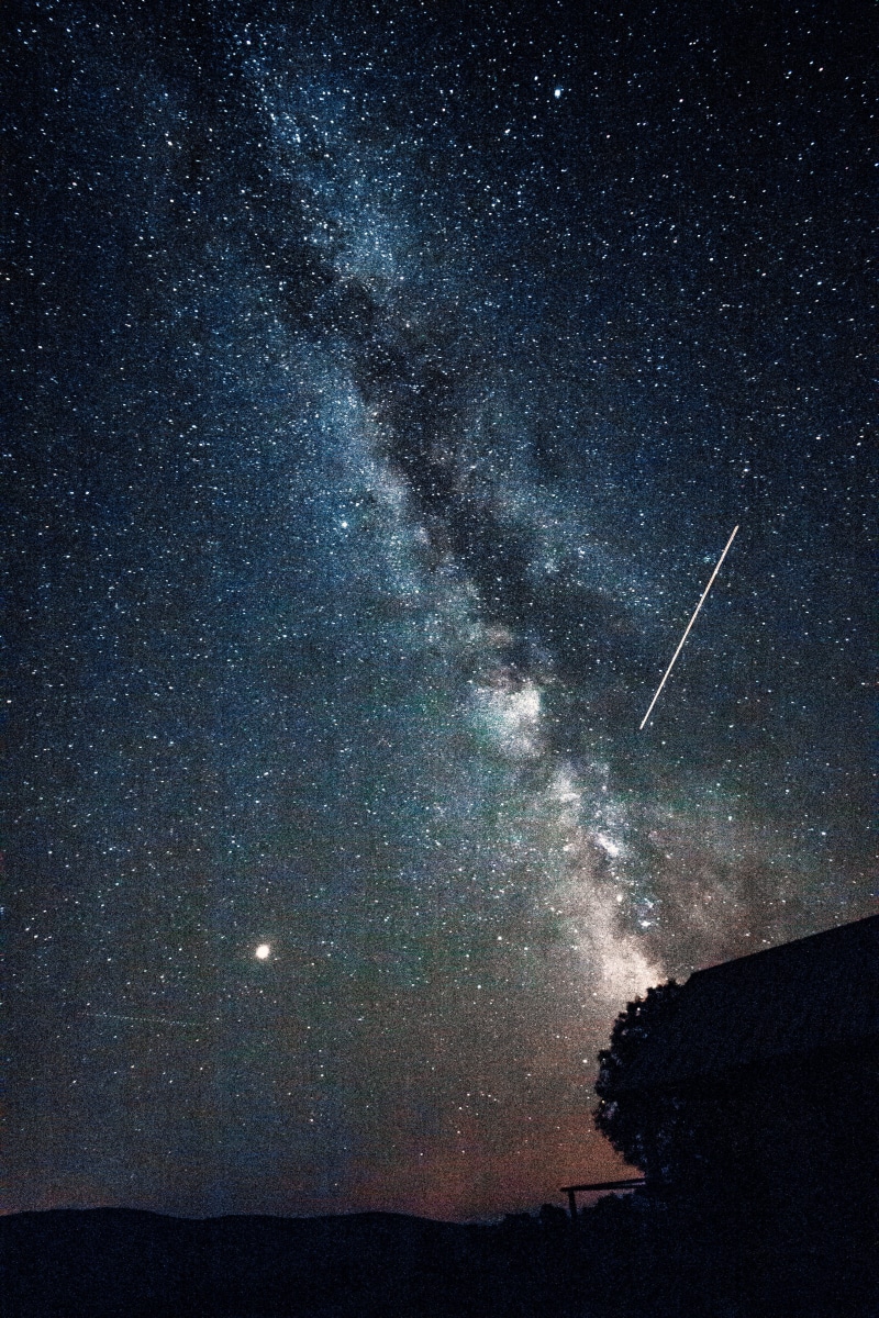 night, star Shape, outdoors, shooting star, sky, forest, 5K, astronomy, astrophotography, space Exploration, galaxy, mountain, paysage, star Field