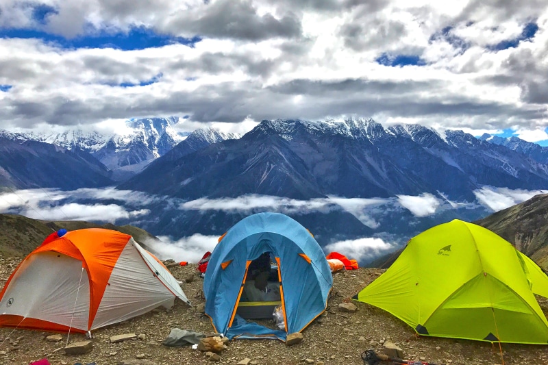 leisure activity, vacations, cloud - sky, travel, beauty in nature, tranquil scene, tent, winter, Tents, hiking, 4K, exploration, scenics, snow, environment