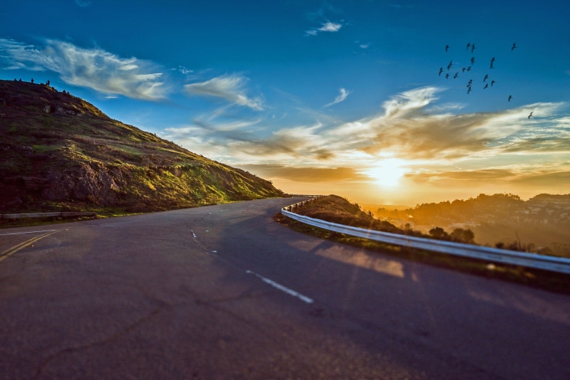 mountain, way, outdoors, empty, scenics - nature, winding, meandering, direction, transportation, land, dividing line, side, sky, mode of transportation