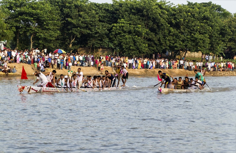 festival, group of people, nautical vessel, assam, nature, river, day, real people, crowd, women, plant, lifestyles, tradition, tree, waterfront, fishing boat