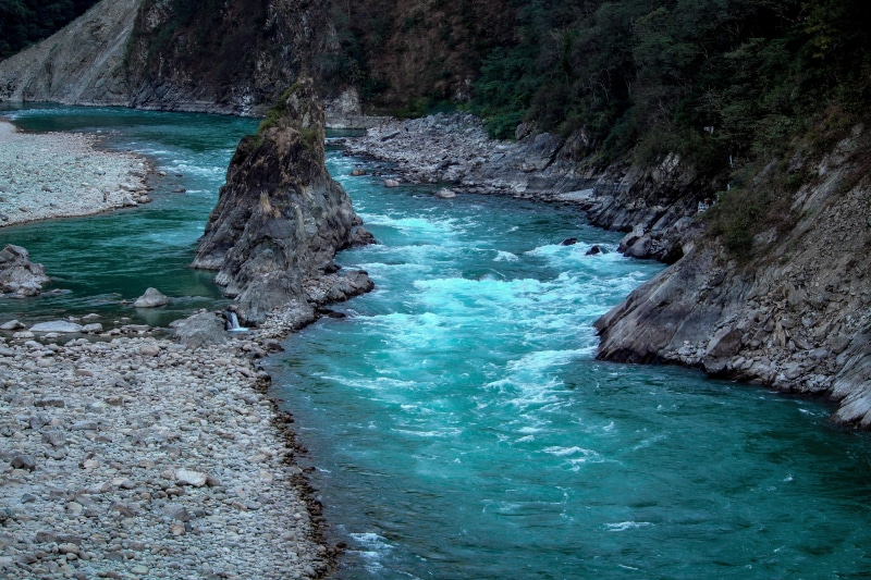 outdoors, rock formation, tranquility, hindu, turquoise colored, parsuram kund, scenics - nature, day, flowing water, rock, no people, tranquil scene, 5K