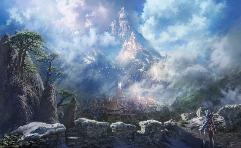 cultures, sunset, 2K, spirituality, environment, tourist, cloud - Sky, history, snow, rock - Object, mountain, place of worship, landscape, solid, anime