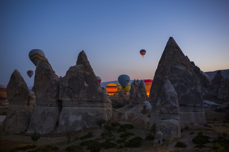 travel Destinations, landscape, temple - Building, capadocia, tourism, cave, balloon, nevsehir, hot Air Balloon, famous Place, architecture, buddhism, religion