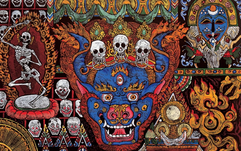 religion, Culture, skeleton, occult, skull, death, Dark, tibetan, 1080P