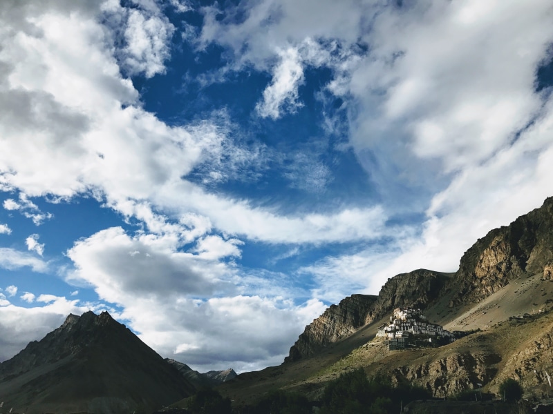 rock, sky, idyllic, beauty in nature, key gompa, rock - object, environment, day, key, rock formation, no people, landscape, scenics - nature, tranquil scene