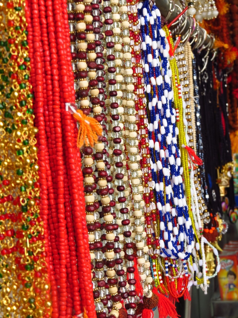 day, for sale, jewelry, temple, close-up, hanging, 1080P, no people, market, prayer, outdoors, tara devi temple, devi, arrangement, variation, decoration