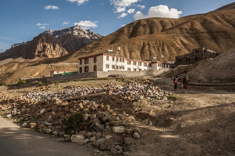 brown, marango rangarik, housing, building exterior, road, spiti valley, day, sky, snow, india, mountain, cloud - sky, environment, architecture, trekking
