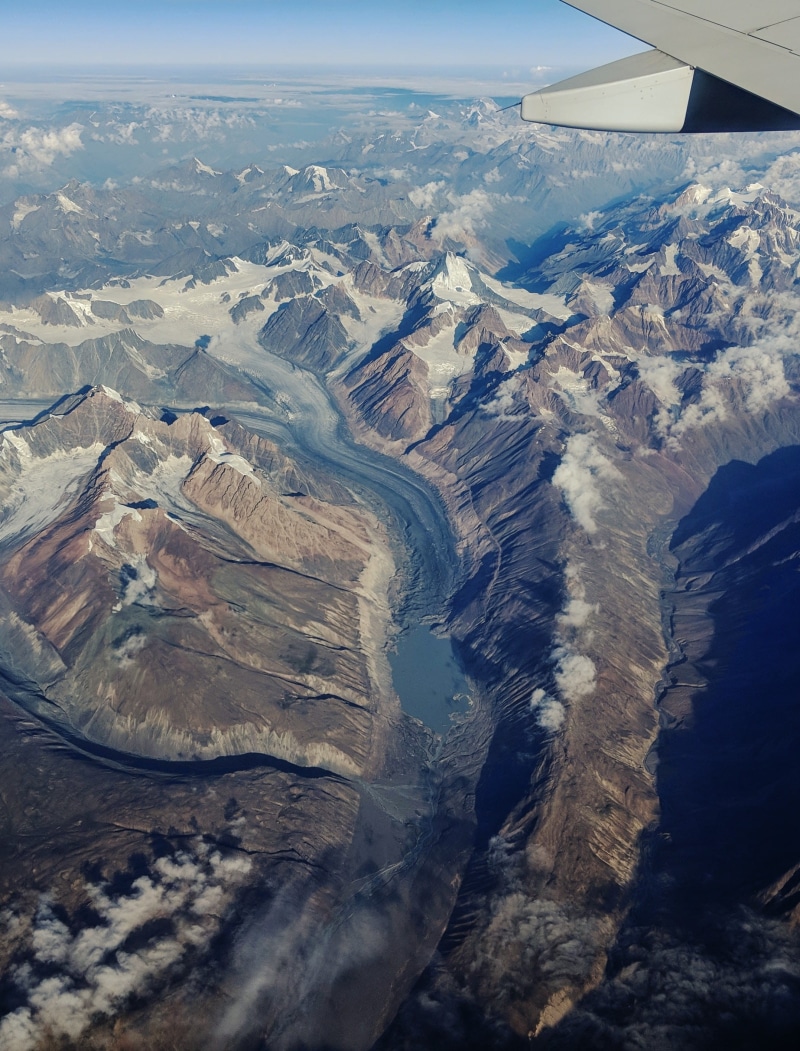2K, tranquility, flying, nature, leh, beauty in nature, melting, day, aerial view, non-urban scene, land, himalaya, no people, transportation, mountains