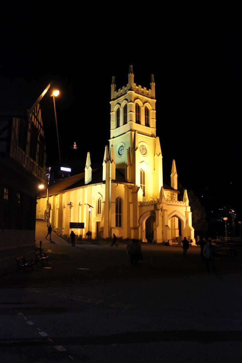 sky, spirituality, illuminated, shimla, 5K, india, church, the past, history, belief, nature, built structure, place of worship, architecture, street