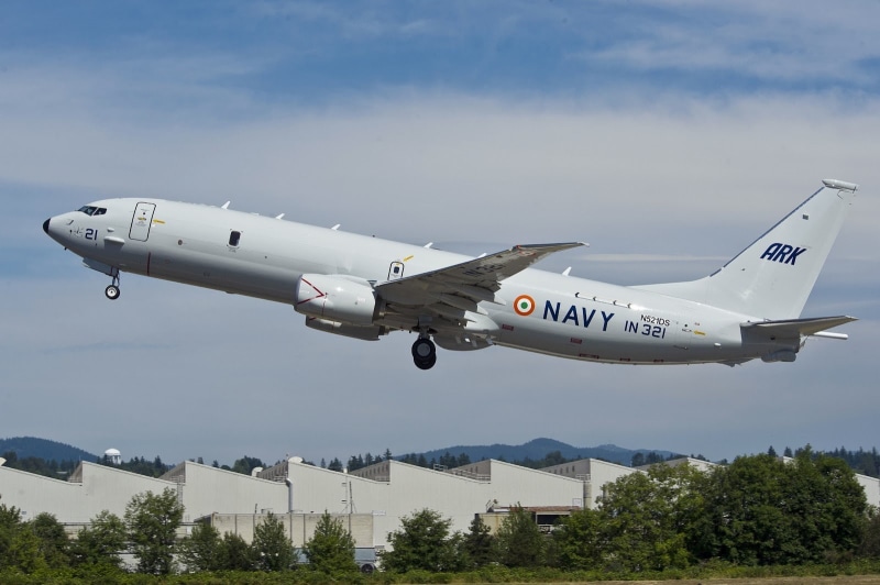 aircraft, Boeing P-8I Neptune, no people, Indian-Navy, cloud - sky, tree, on the move, military aircraft, sky, flying, 720P, day, motion, mode of transportation