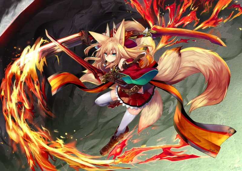 outdoors, paint, nine tails, 1080P, no people, animal representation, orange color, motion, art and craft, creativity, multi colored, fox girl, animal ears