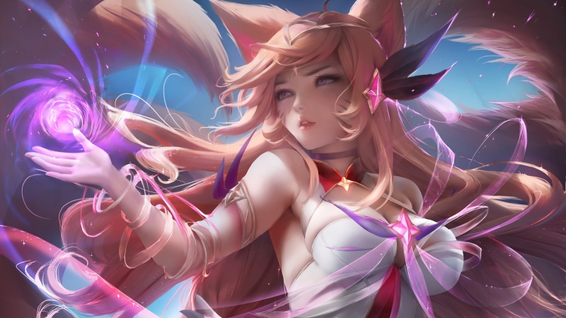 Star Guardian Ahri, Ahri (League of Legends), 8K, foxy ears, video games, League of Legends, nine tails, Ahri