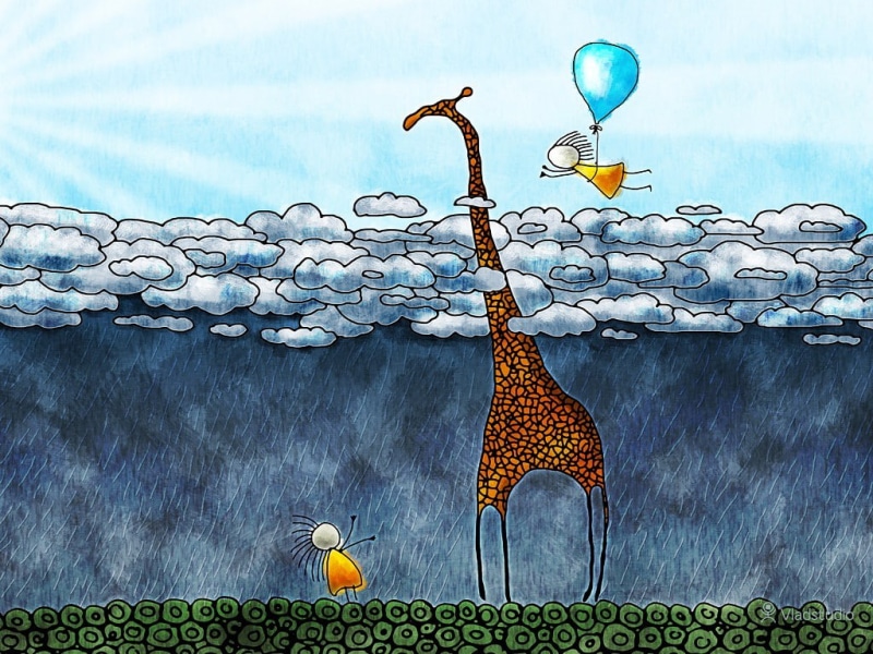 clouds, domestic animals, chicken - bird, Sun, animal, plant, bird, sky, no people, Vladstudio, food, drawing, cloud - sky, outdoors, vertebrate, nature