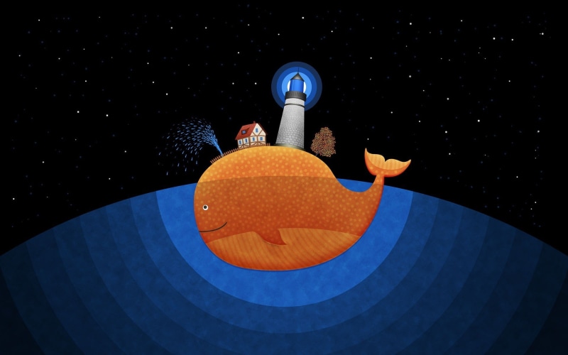 no people, animal representation, whale, lighthouse, blue, indoors, 1080P, minimalism, illuminated, table, Vladstudio, sea, art and craft, night, orange color