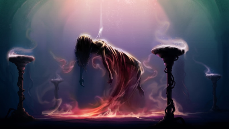magic, light, Girl, ritual, pendant, levitation, 1080P