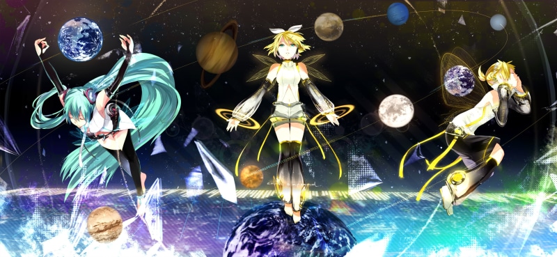 sphere, multi colored, water, planet, guy, illuminated, Saturn, celebration, party - Social Event, kagamine rin, len append, stars, ume, glass - material