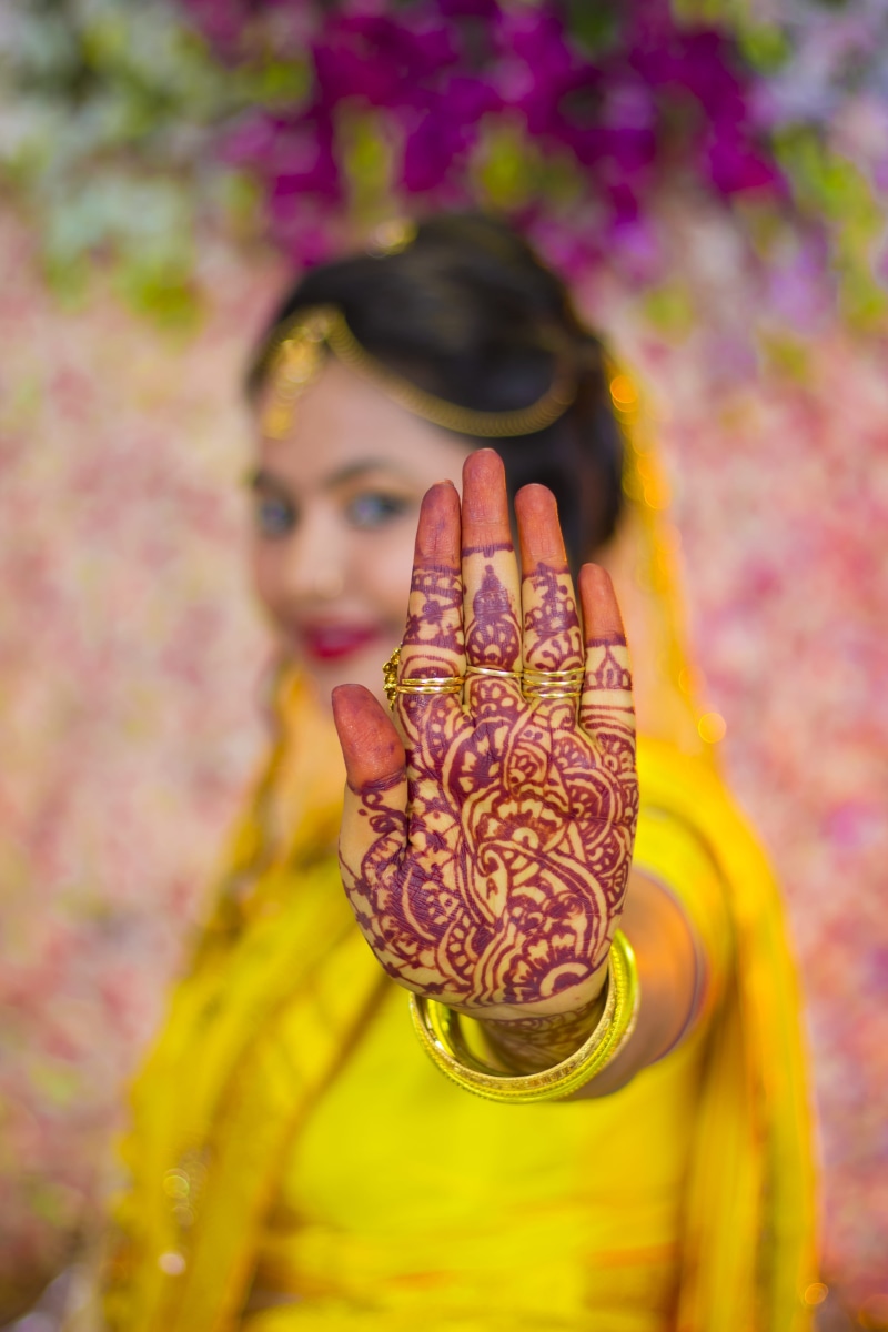 portrait, 5K, lifestyles, women, adult, one person, showing, traditional clothing, focus on foreground, person, mehndi, hand, henna tattoo, real people