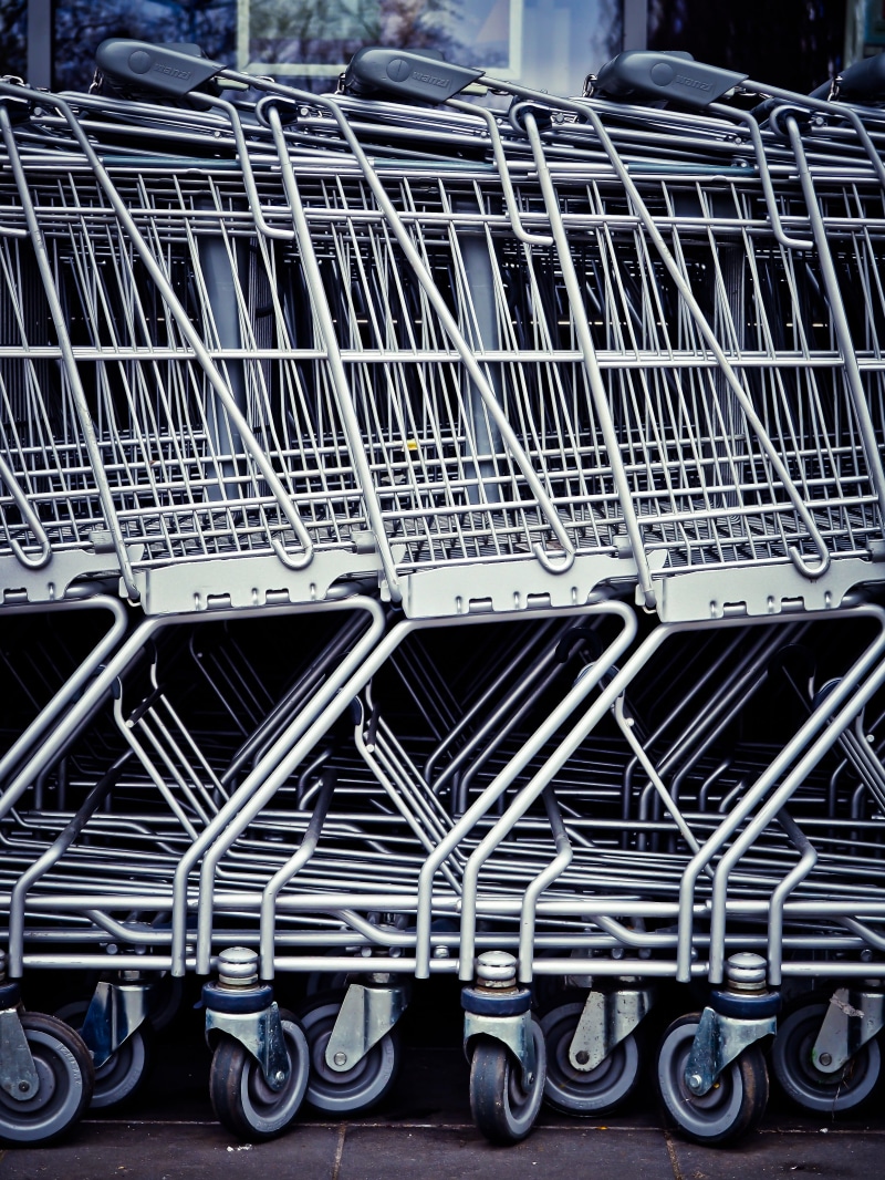 retail, steel, wheel, close-up, pattern, equipment, day, row, black-and-white, aligned, cart, connection, transportation, metal, store, 4K, aluminum, shopping cart