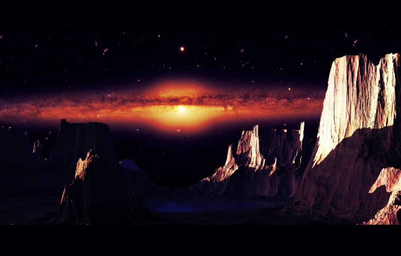 universe, solar system, nature, tranquil scene, space travel, mood, star, artmatic, galaxy, mountains, valley, night time, rock - object, rock, outdoors